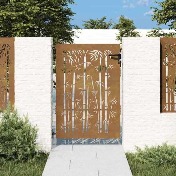 vidaXL Portão de jardim 85x75 cm aço corten design bambu