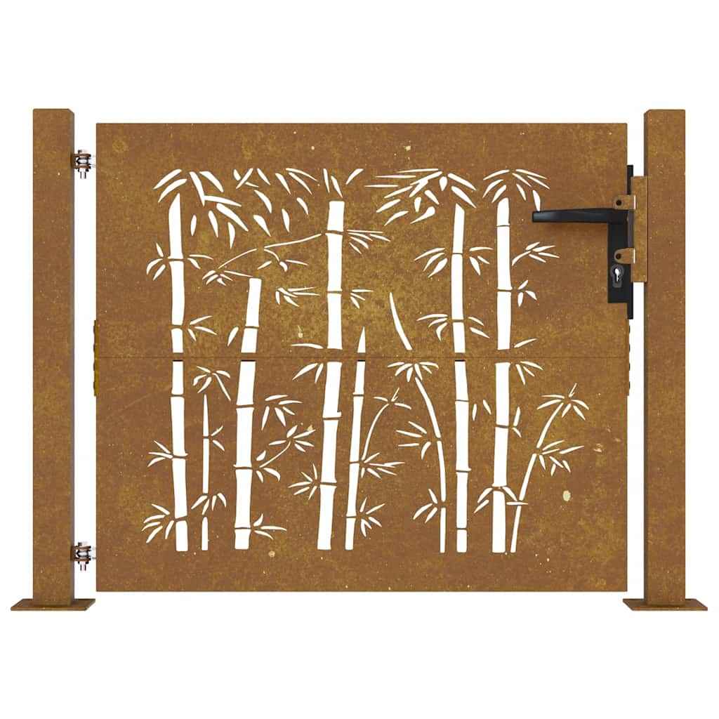 vidaXL Portão de jardim 100x75 cm Aço Corten Design Bambu