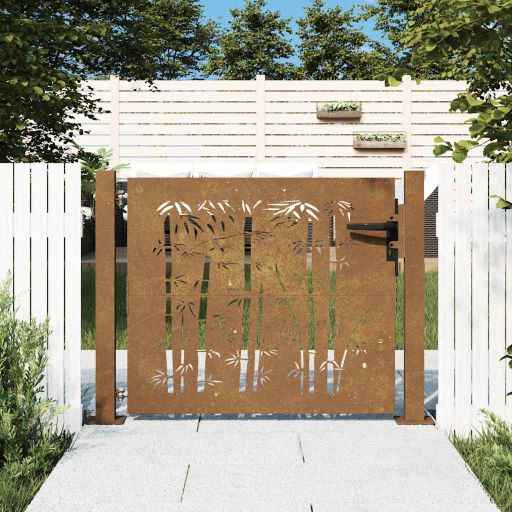 vidaXL Portão de jardim 100x75 cm Aço Corten Design Bambu