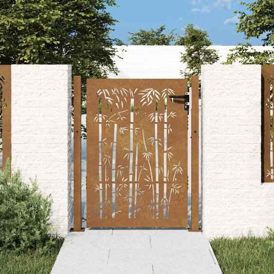 vidaXL Portão de jardim 100x75 cm Aço Corten Design Bambu