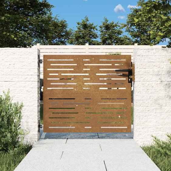 vidaXL Portão de jardim 85x75 cm aço corten design quadrados