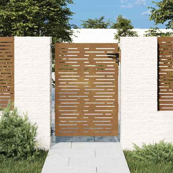 vidaXL Portão de jardim 85x75 cm aço corten design quadrados