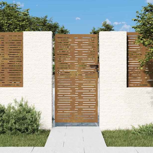 vidaXL Portão de jardim 85x75 cm aço corten design quadrados