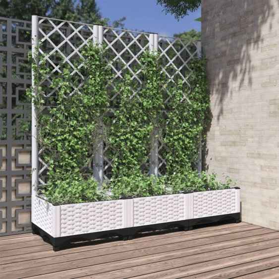 vidaXL Vaso/floreira jardim c/ treliça 40x40x121,5 cm PP cinza-claro