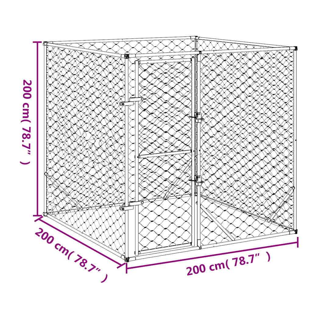 vidaXL Canil de exterior 2x2x2 m aço galvanizado prateado