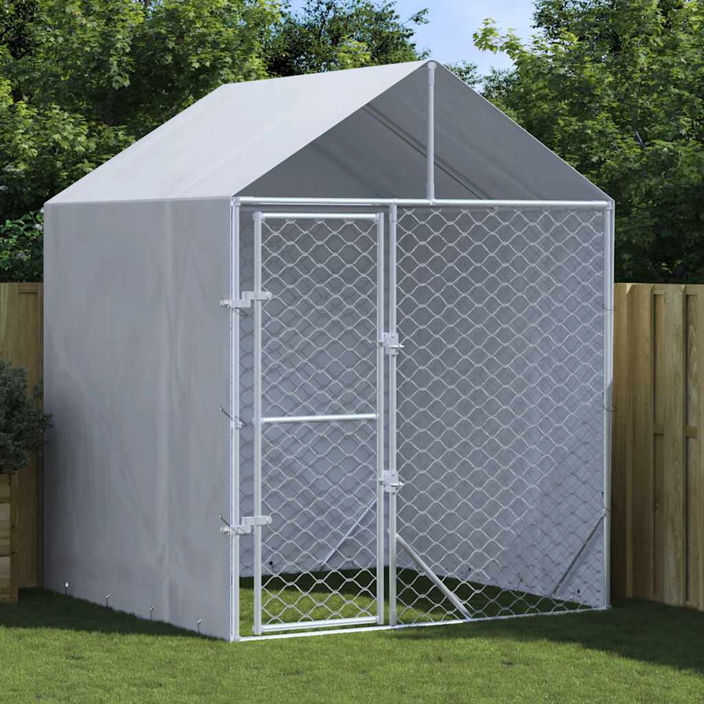 vidaXL Canil de exterior com teto 2x2x2,5m aço galvanizado prateado
