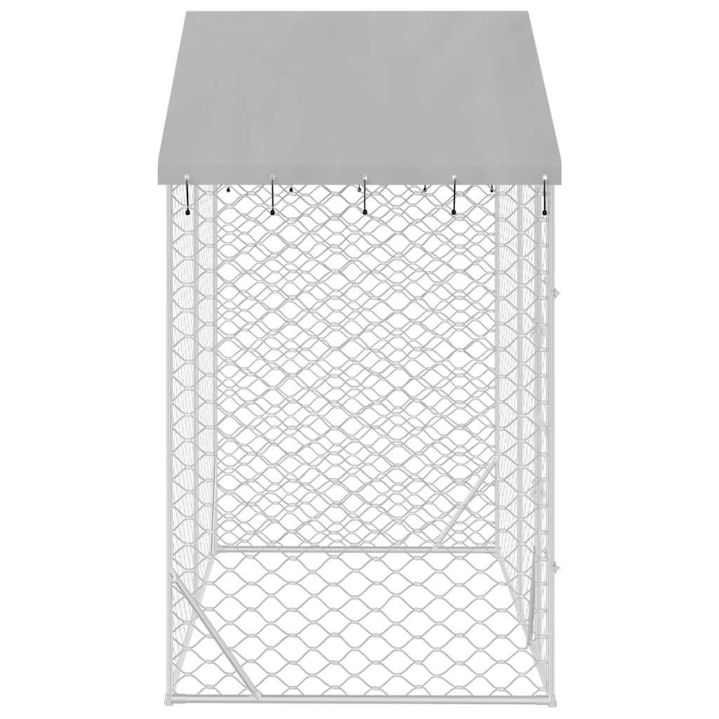vidaXL Canil de exterior com teto 3x1,5x2,5 m aço galvanizado prateado