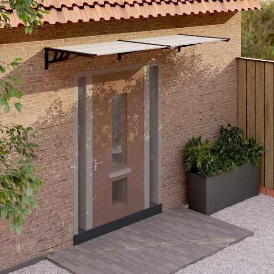 vidaXL Toldo para porta 122x90 cm policarbonato preto/transparente