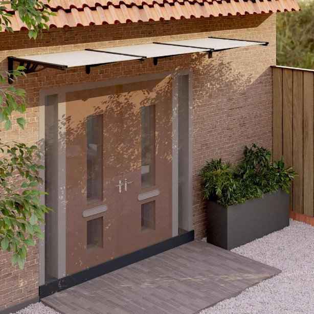 vidaXL Toldo para porta 122x90 cm policarbonato preto/transparente