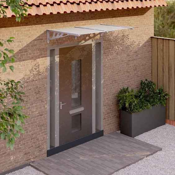 vidaXL Toldo para porta 122x90 cm policarbonato cinzento/transparente