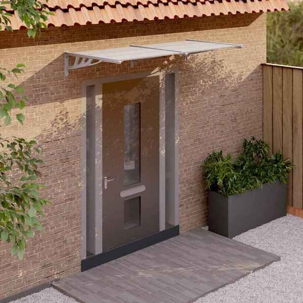vidaXL Toldo para porta 122x90 cm policarbonato cinzento/transparente