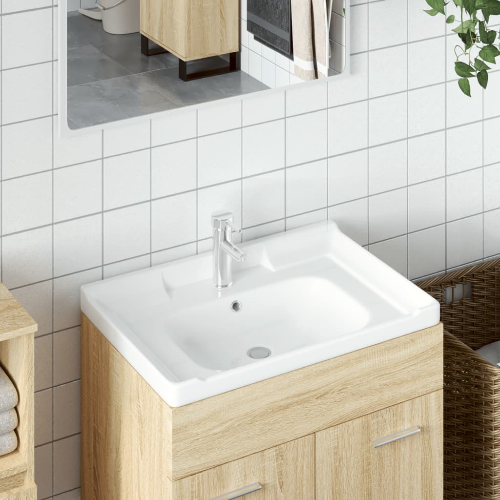 vidaXL Lavatório casa de banho retangular 71x48x23 cm cerâmica branco