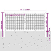 vidaXL Portão de jardim em tela antracite 300x125 cm aço galvanizado.