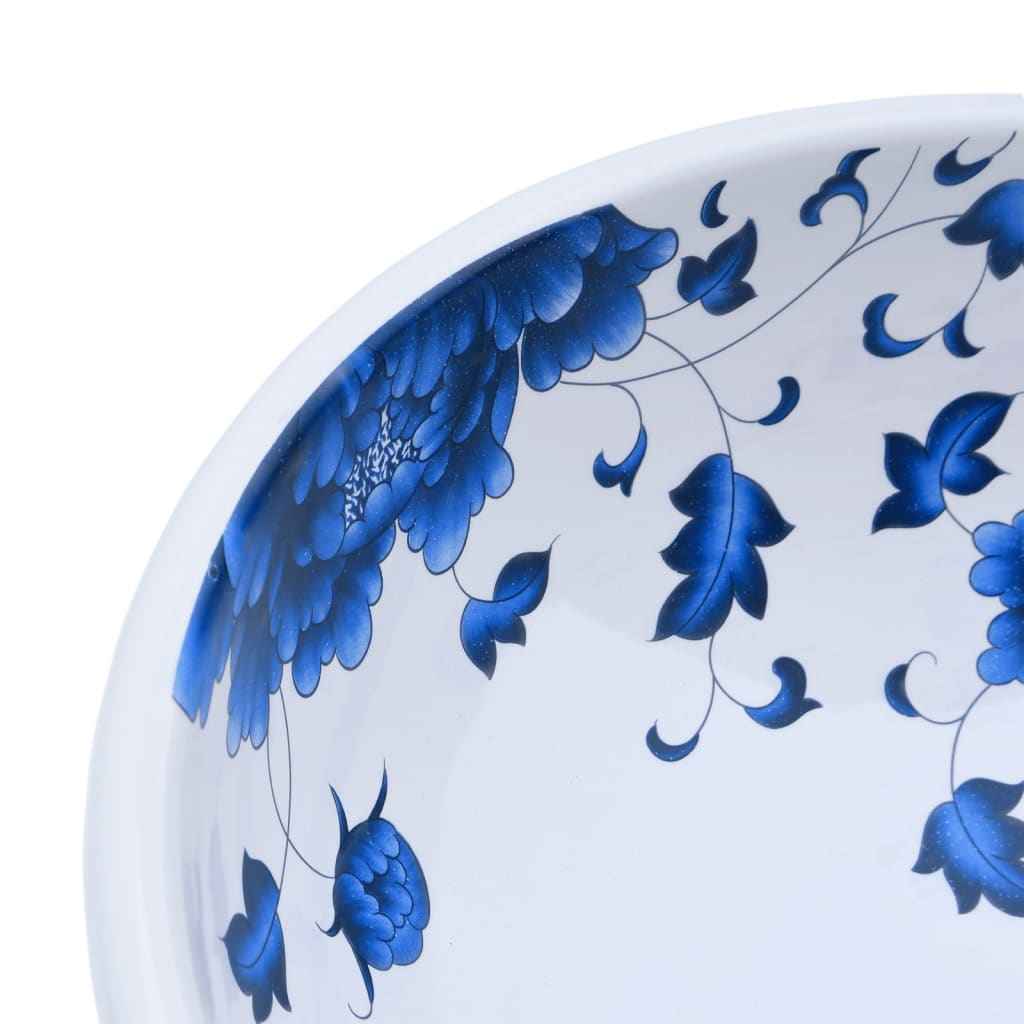 vidaXL Lavatório de bancada redondo Φ41x14 cm cerâmica branco e azul