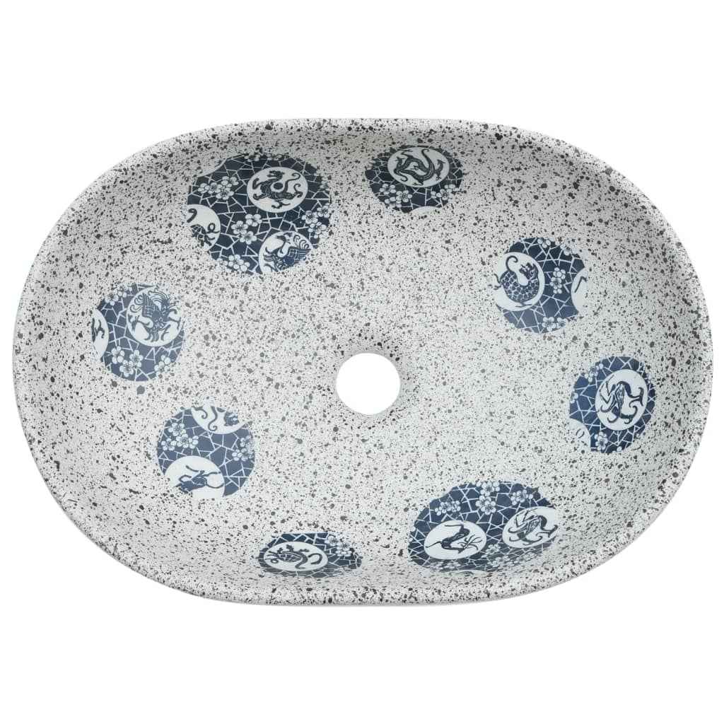 vidaXL Lavatório de bancada oval 47x33x13 cm cerâmica cinza e azul