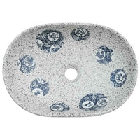 vidaXL Lavatório de bancada oval 47x33x13 cm cerâmica cinza e azul