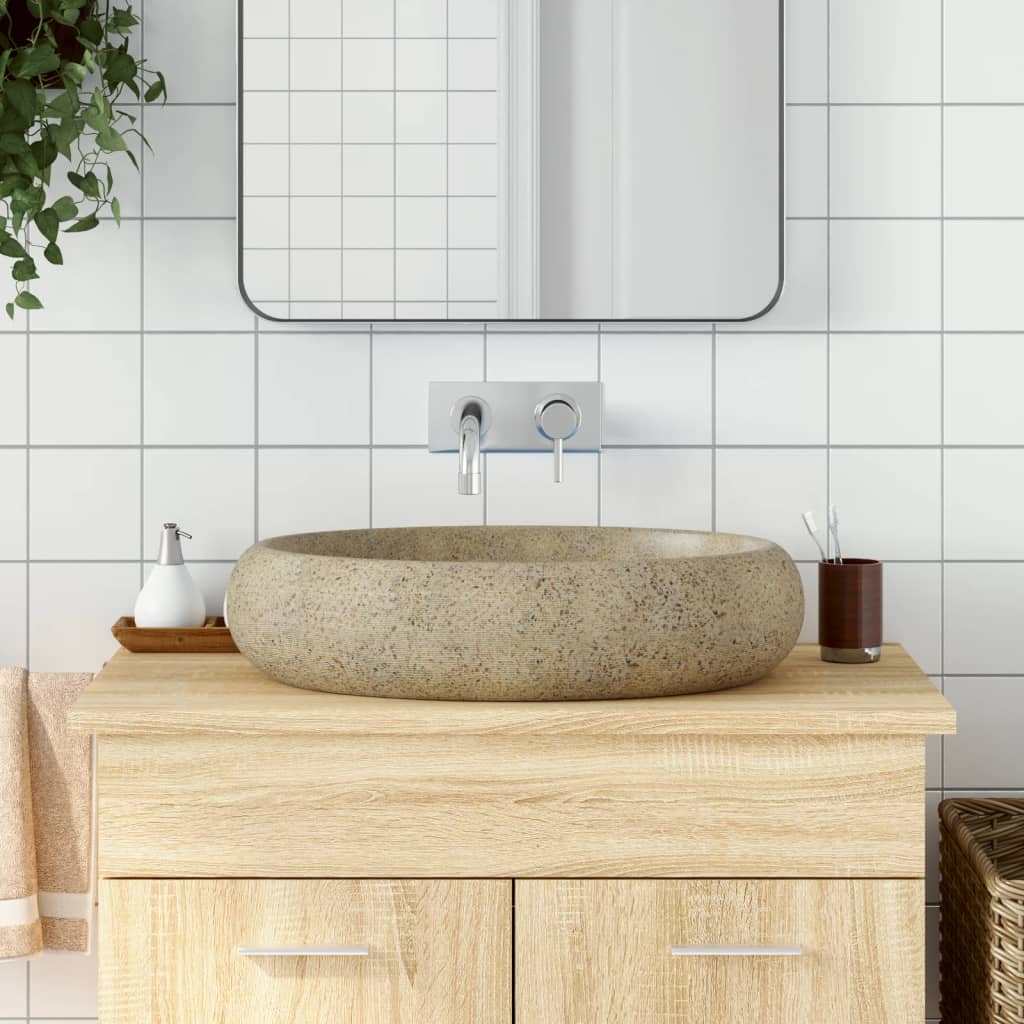 vidaXL Lavatório de bancada oval 47x33x13 cm cerâmica cinza e azul