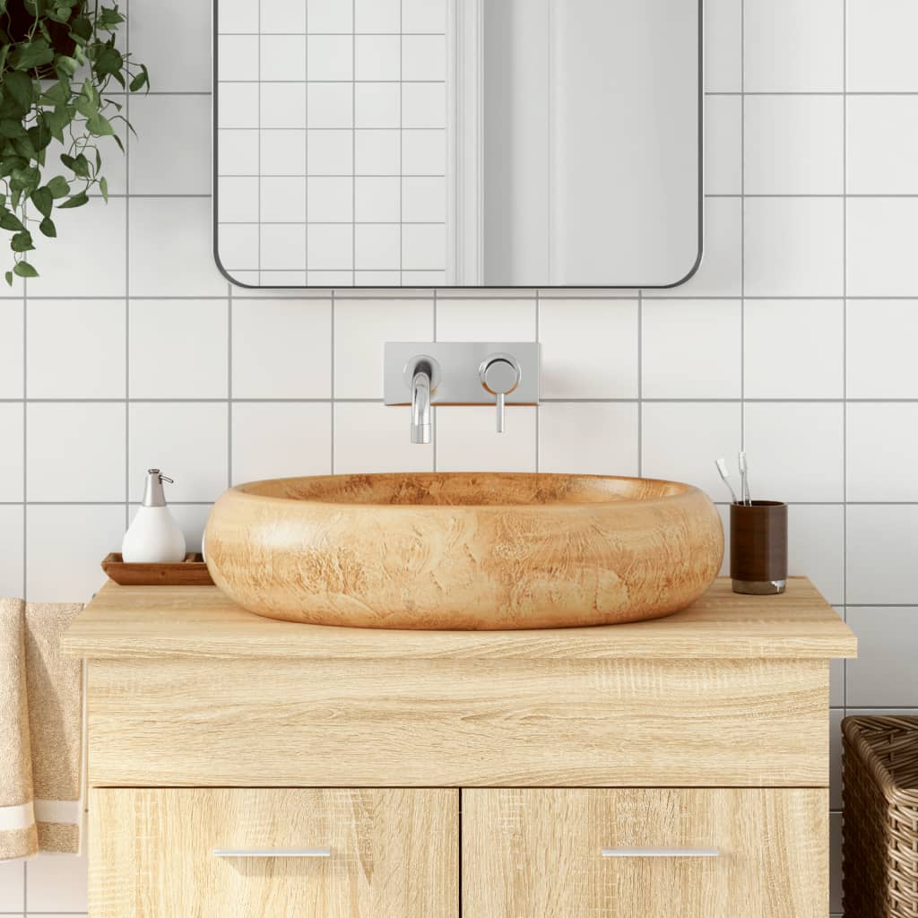 vidaXL Lavatório de bancada oval 47x33x13 cm cerâmica cinza e azul
