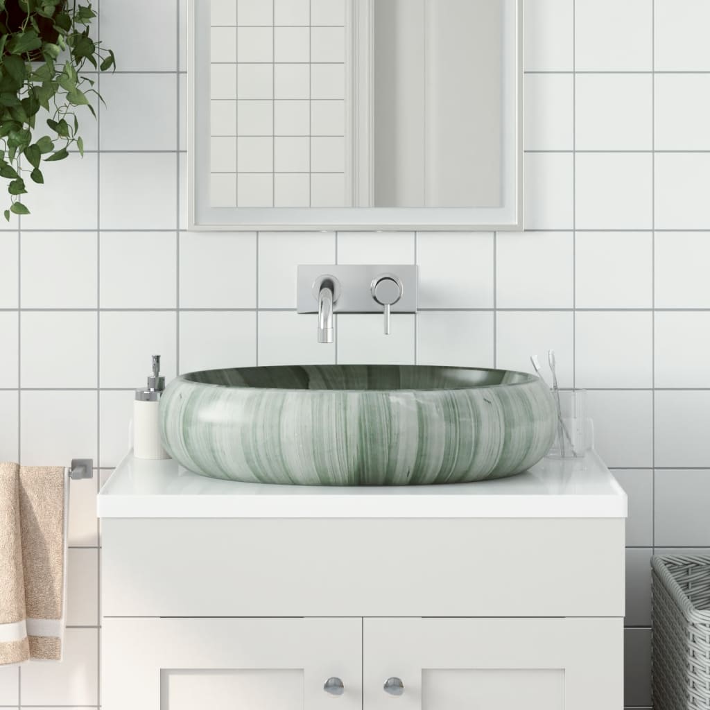 vidaXL Lavatório de bancada oval 47x33x13 cm cerâmica cinza e azul