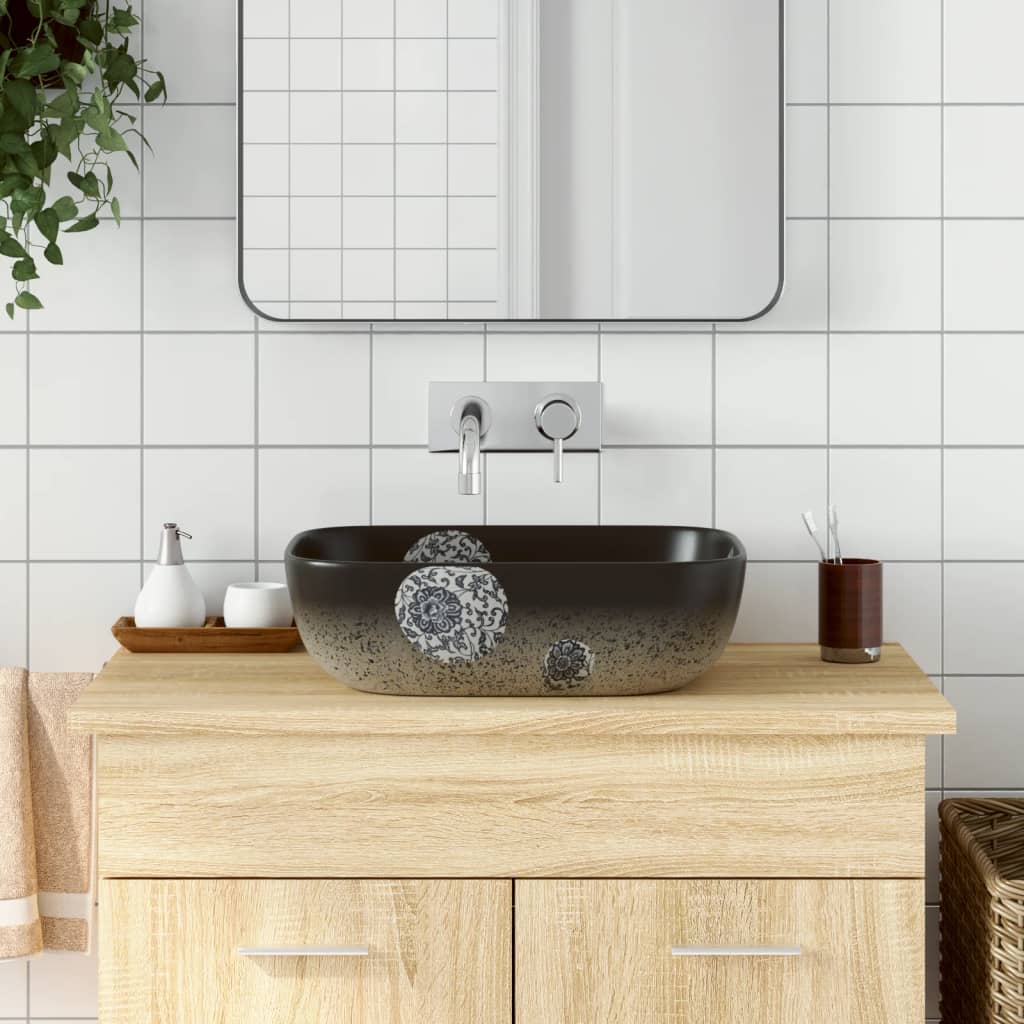 vidaXL Lavatório de bancada oval 47x33x13 cm cerâmica cinza e azul