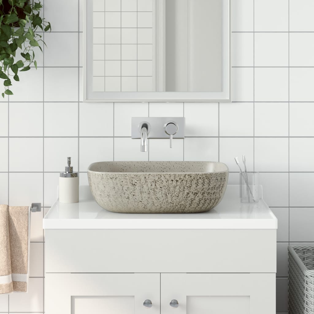 vidaXL Lavatório de bancada oval 47x33x13 cm cerâmica cinza e azul