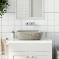 vidaXL Lavatório de bancada oval 47x33x13 cm cerâmica cinza e azul