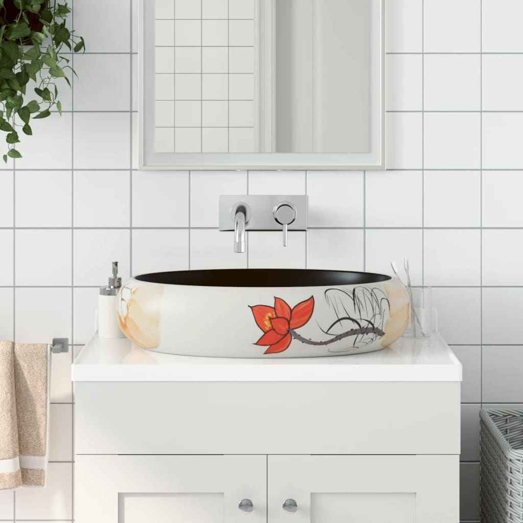 vidaXL Lavatório de bancada oval 47x33x13 cm cerâmica cinza e azul