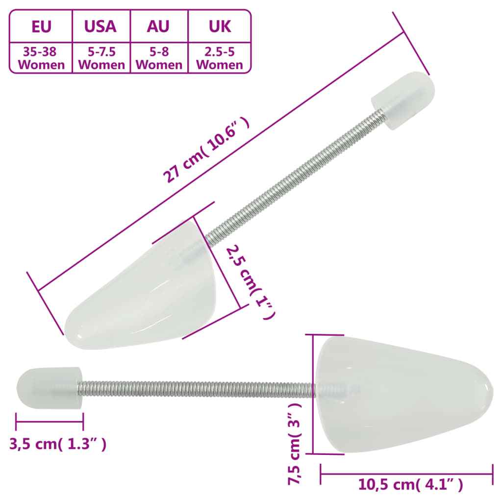 vidaXL Tensores de calçado 5 pares EU 38-44 plástico branco