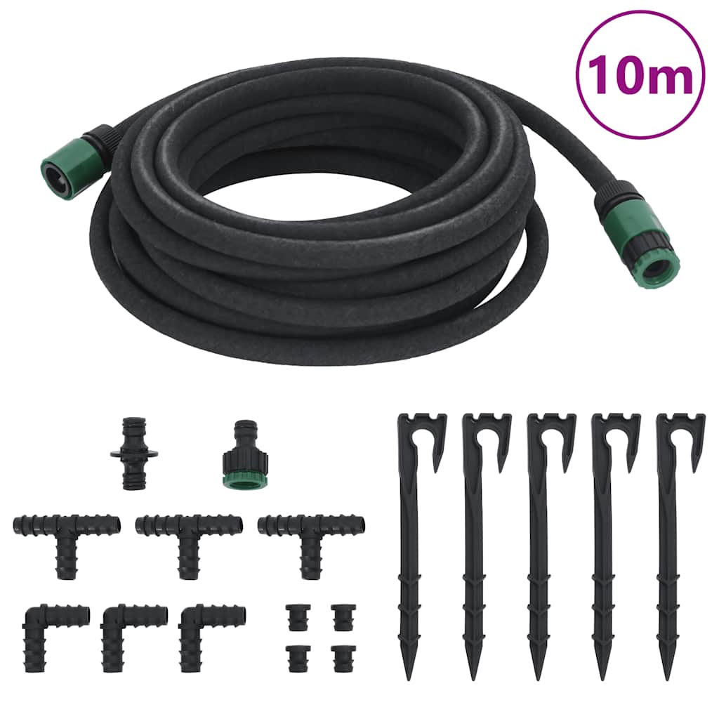 vidaXL Mangueira para rega gota-a-gota de jardim 10 m borracha preto