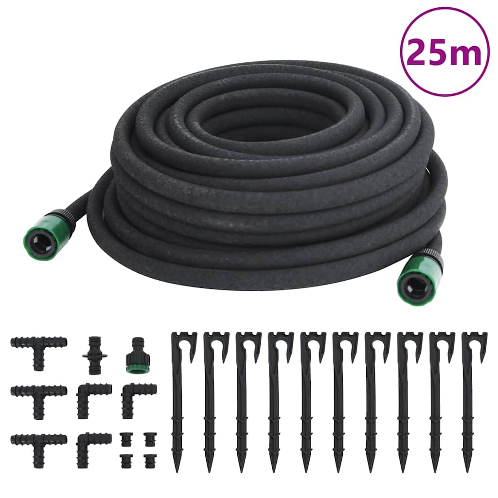 vidaXL Mangueira para rega gota-a-gota de jardim 10 m borracha preto
