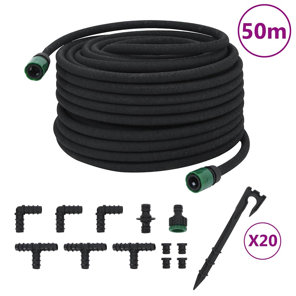 vidaXL Mangueira para rega gota-a-gota de jardim 10 m borracha preto