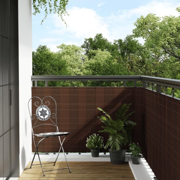vidaXL Tela de varanda 300x100 cm vime PE castanho e preto