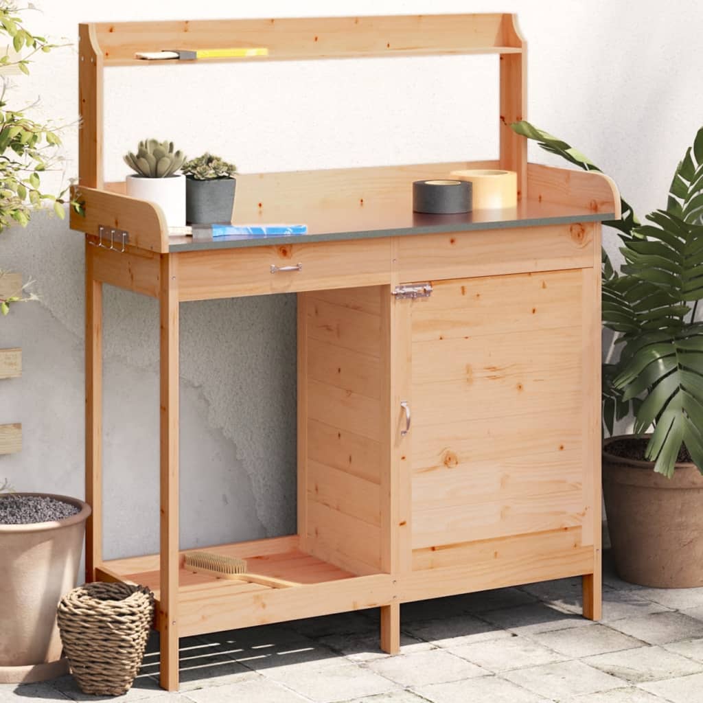 vidaXL Mesa de cultivo c/ armário 110,5x45x124,5 cm abeto maciço