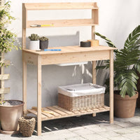 vidaXL Mesa de cultivo com pia 147,5x44x139,5 cm abeto maciço