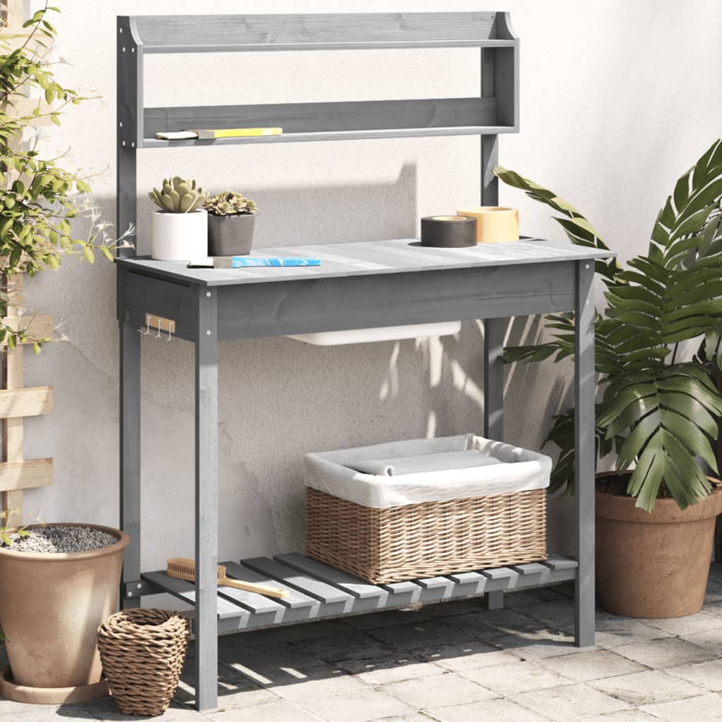 vidaXL Mesa de cultivo com pia 147,5x44x139,5 cm abeto maciço