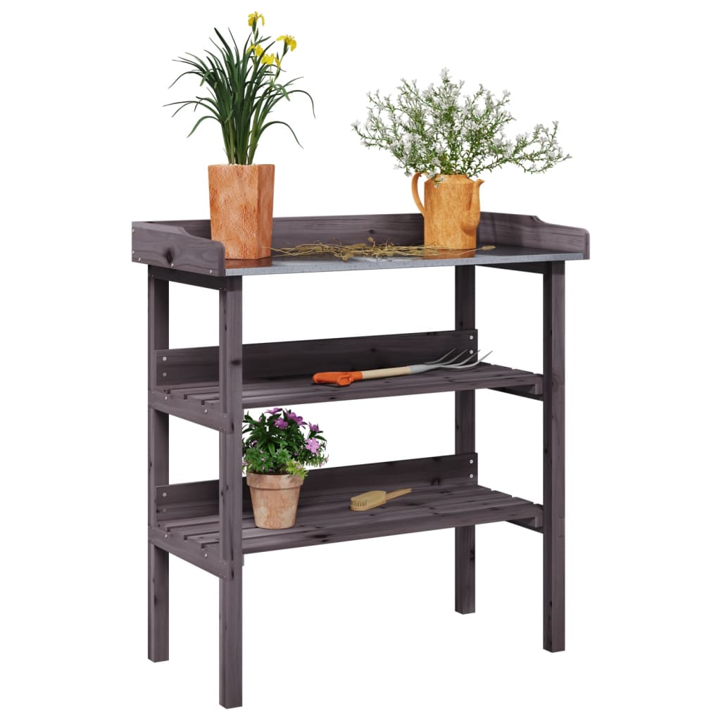 vidaXL Mesa apoio p/ plantas c/ prateleiras 78x38x82,5 cm abeto maciço