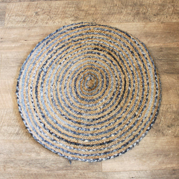 Round Jute and Recycle Denim Rug-  90 cm