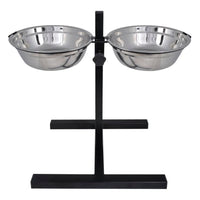 Comedouro duplo, suporte com altura ajustável, tigelas aço inoxidável