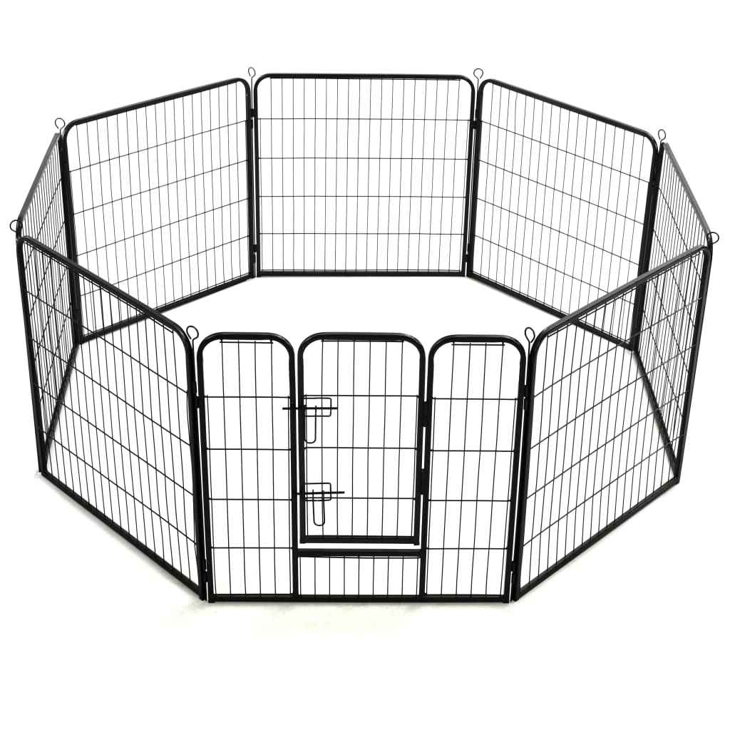 vidaXL Parque para cães 8 painéis aço 80x80 cm preto