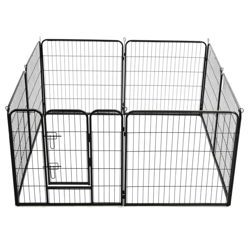 vidaXL Parque para cães 8 painéis aço 80x80 cm preto
