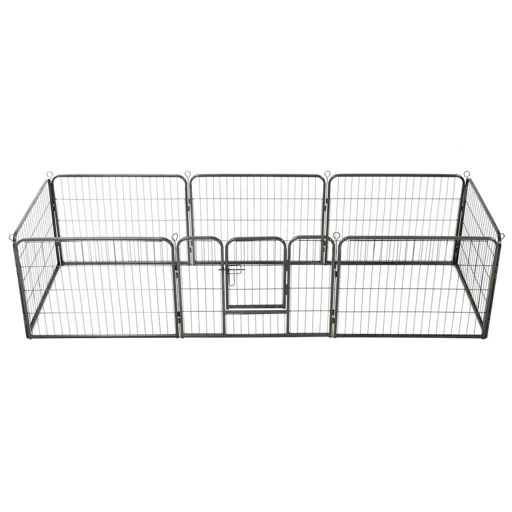 vidaXL Parque para cães 8 painéis aço 80x80 cm preto