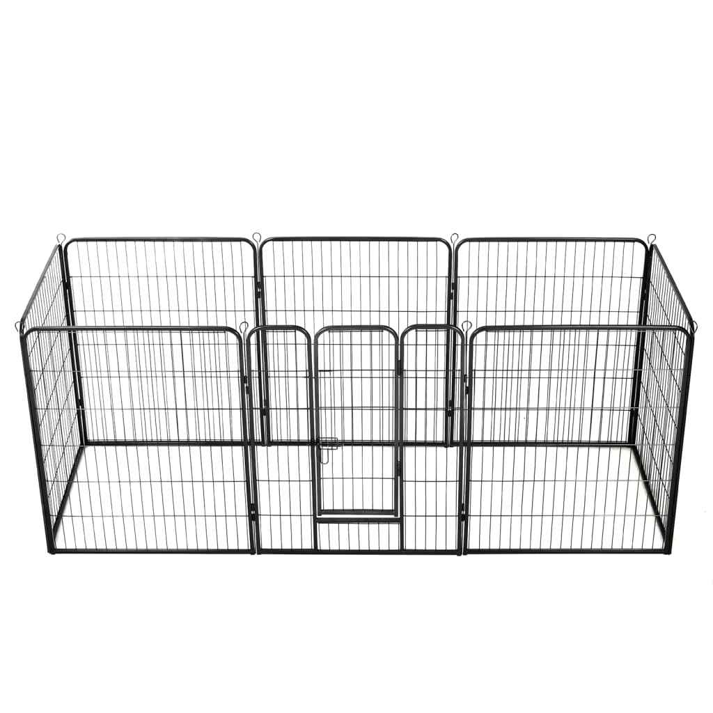 vidaXL Parque para cães 8 painéis aço 80x80 cm preto