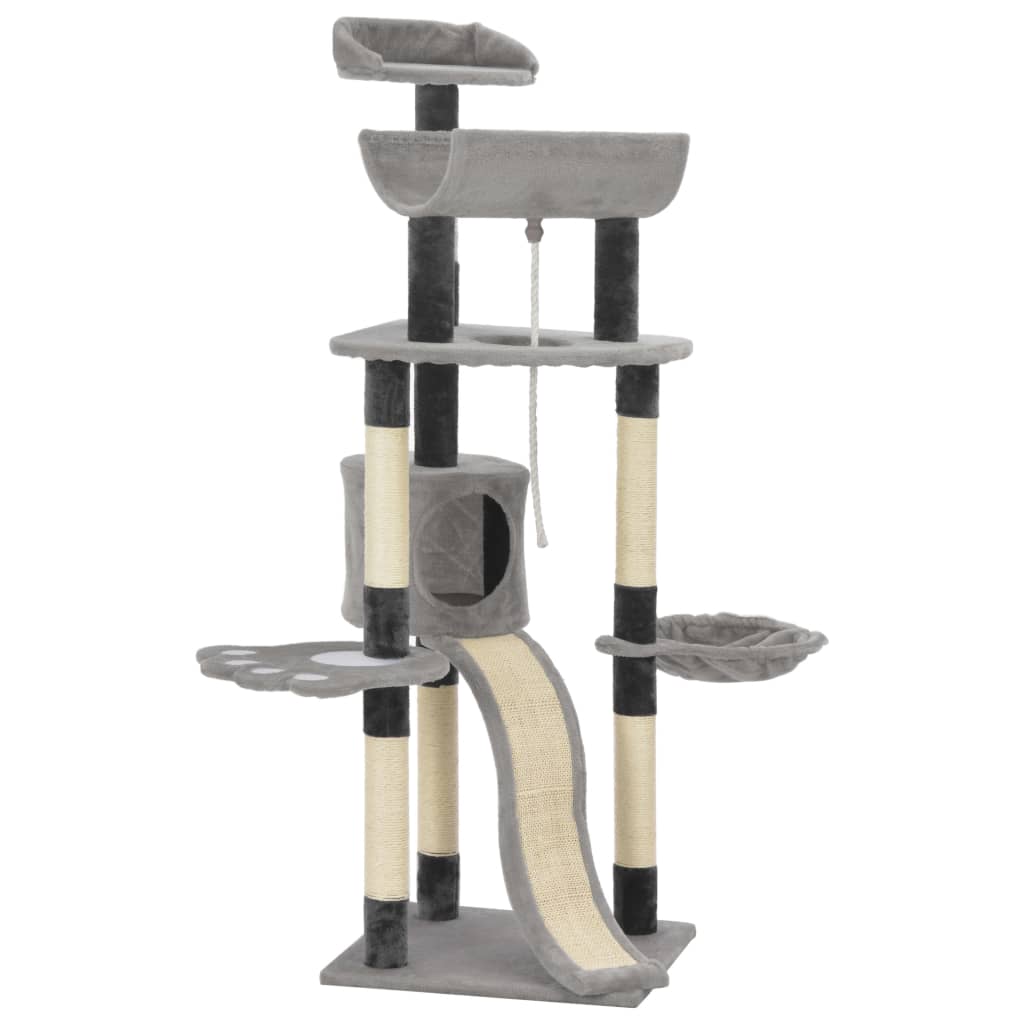 vidaXL Árvore para gatos com postes arranhadores sisal cinzento 145 cm