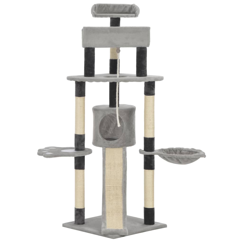 vidaXL Árvore para gatos com postes arranhadores sisal cinzento 145 cm