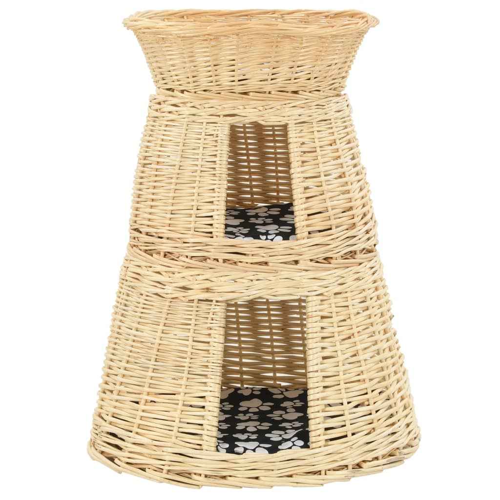vidaXL 3 pcs cestos p/ gatos + almofadões 47x34x60cm salgueiro natural