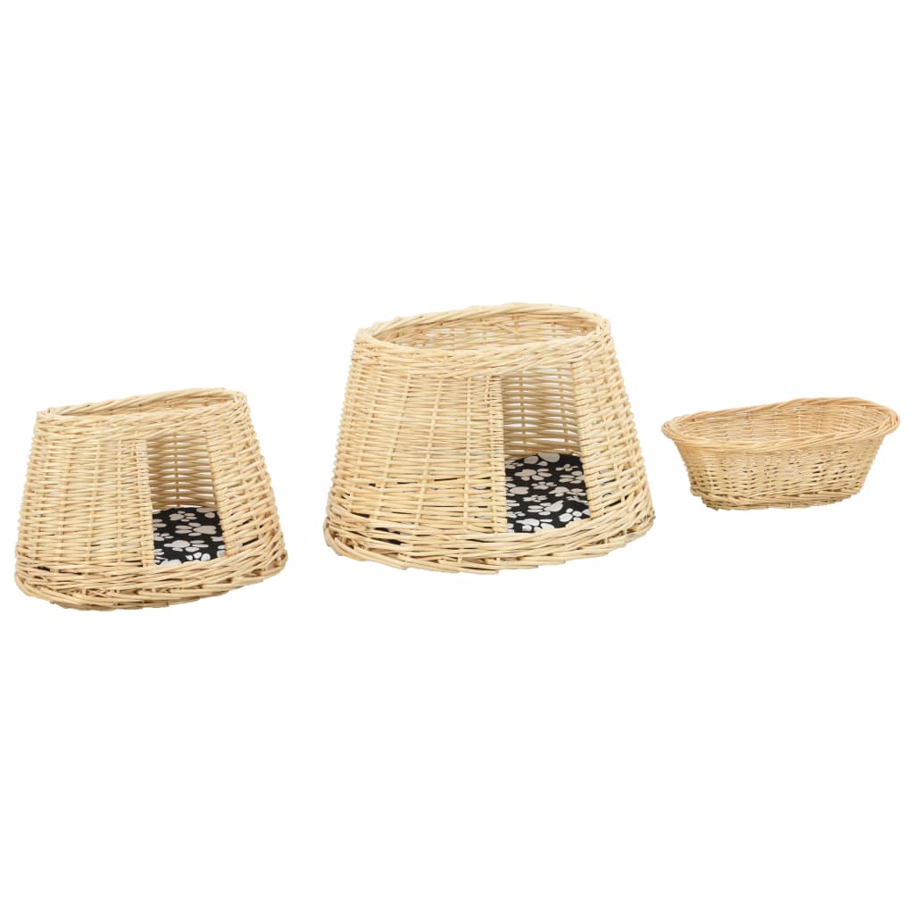 vidaXL 3 pcs cestos p/ gatos + almofadões 47x34x60cm salgueiro natural