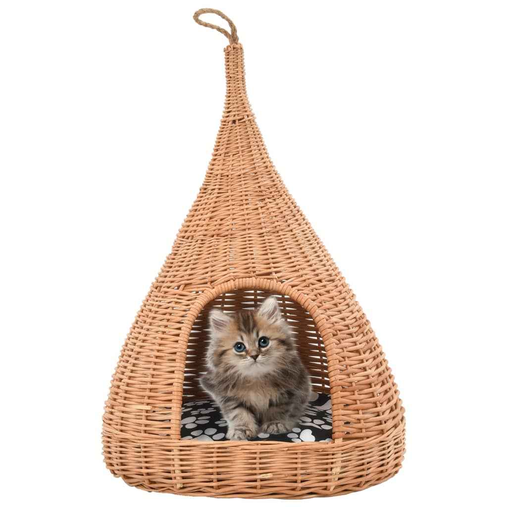 vidaXL Ninho para gatos tipi c/ almofadão 40x60 cm salgueiro genuíno