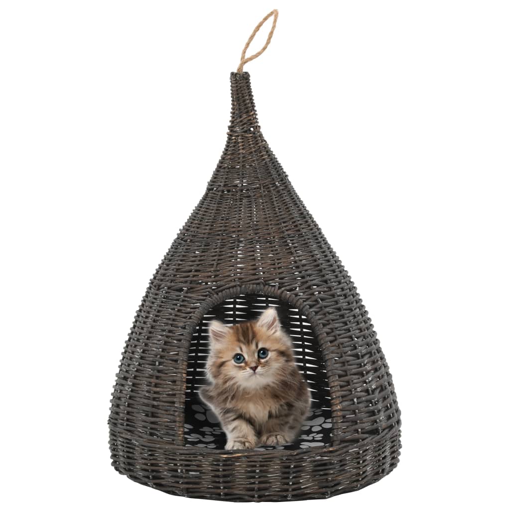 vidaXL Ninho para gatos tipi c/ almofadão 40x60 cm salgueiro genuíno