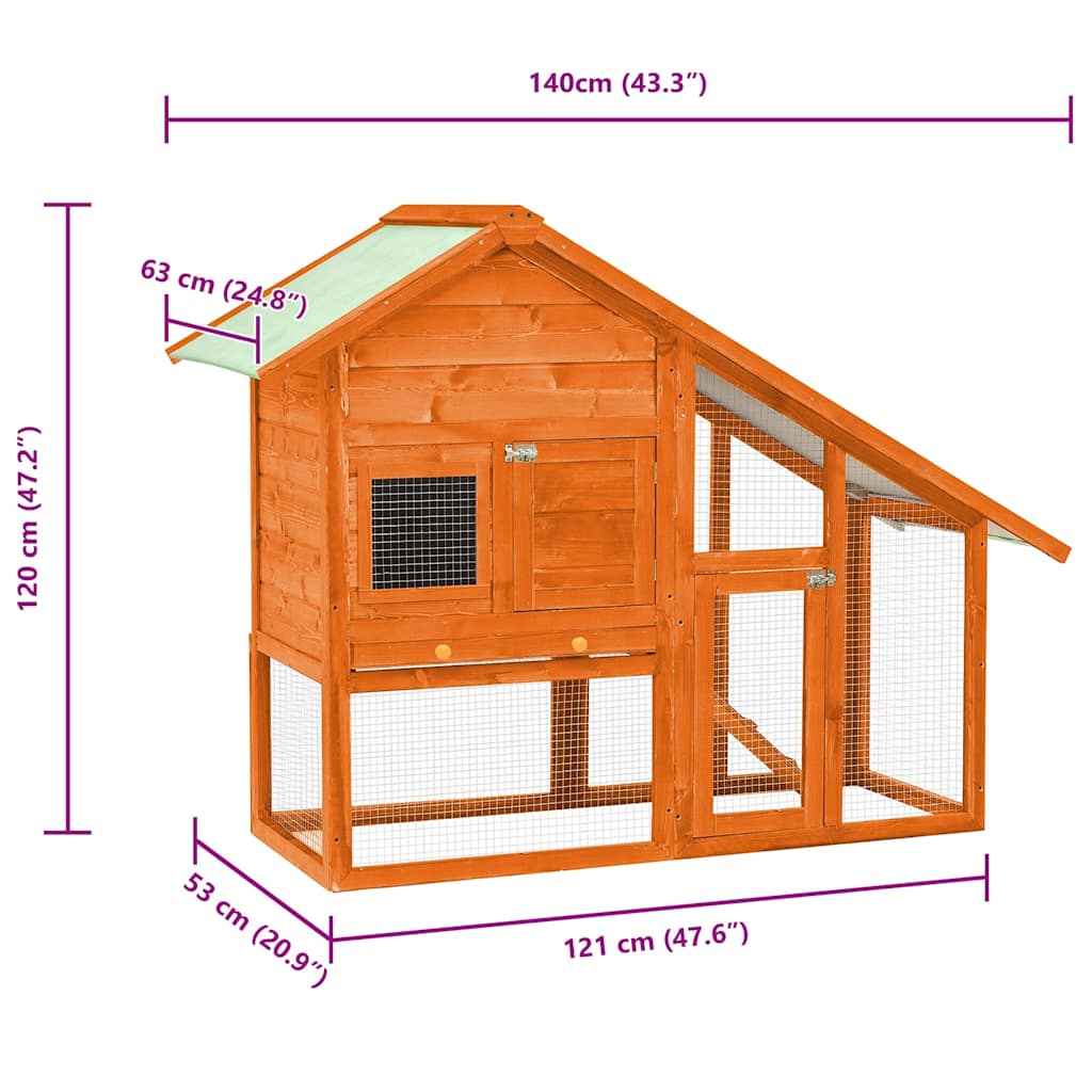 vidaXL Coelheira 140x63x120 cm madeira de abeto maciça