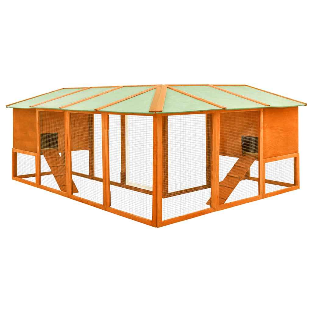 vidaXL Coelheira exterior c/ parque madeira de abeto maciça castanho